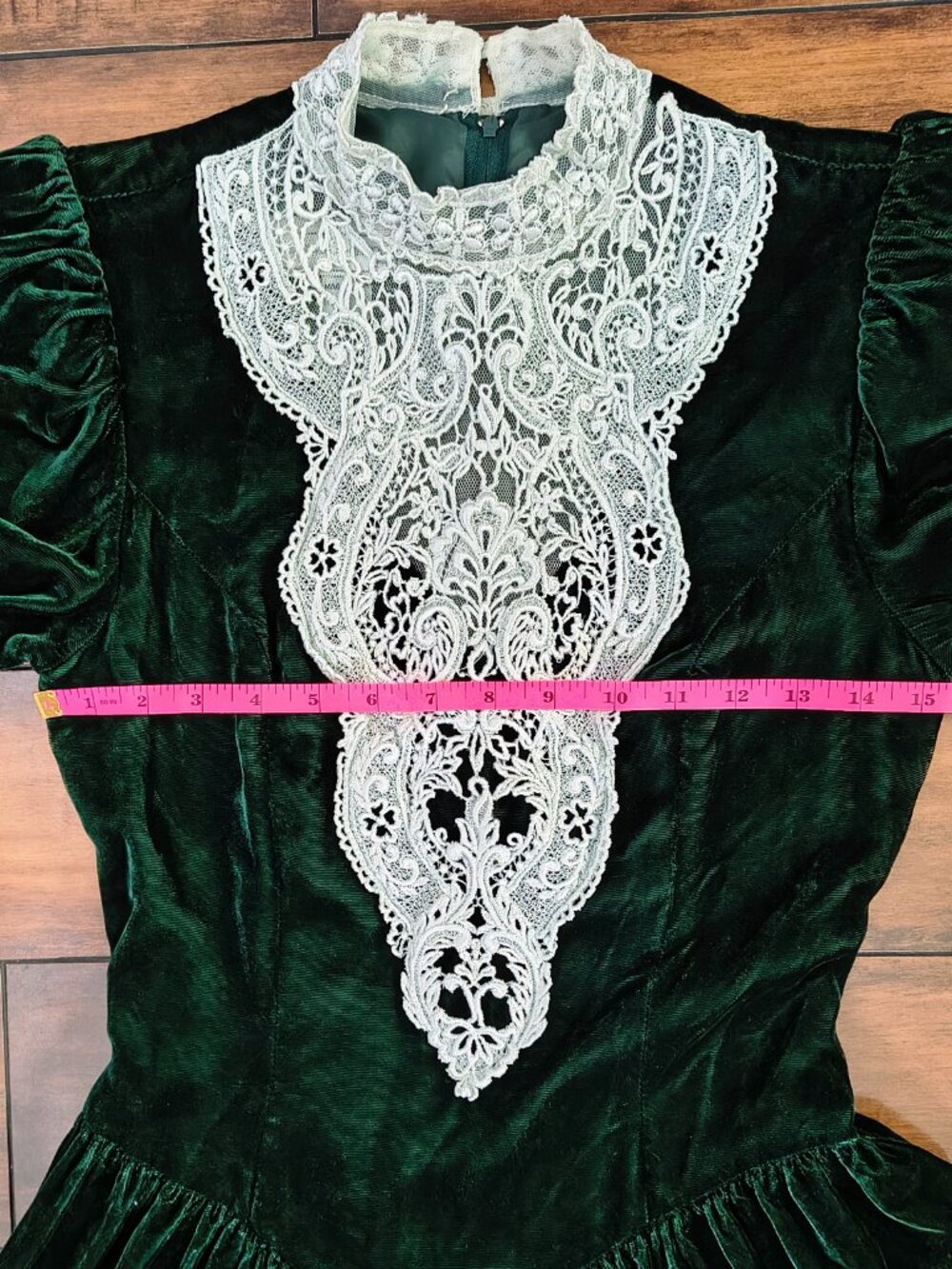 VTG Jessica McClintock Gunne Sax Velvet Lace Maxi Dress Green 8 - Picture 5 of 9